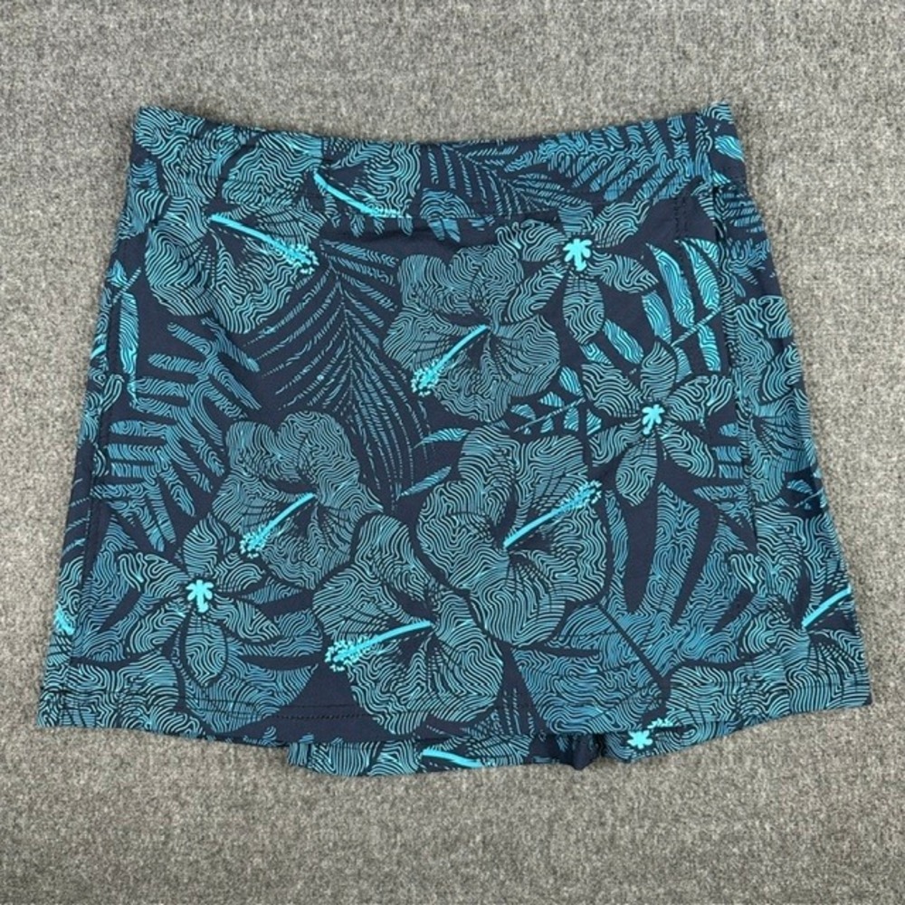 RipSkirt Hawaii Length 1 Mini Skirt Small Navy Teal Tropical Floral Adjust Wrap